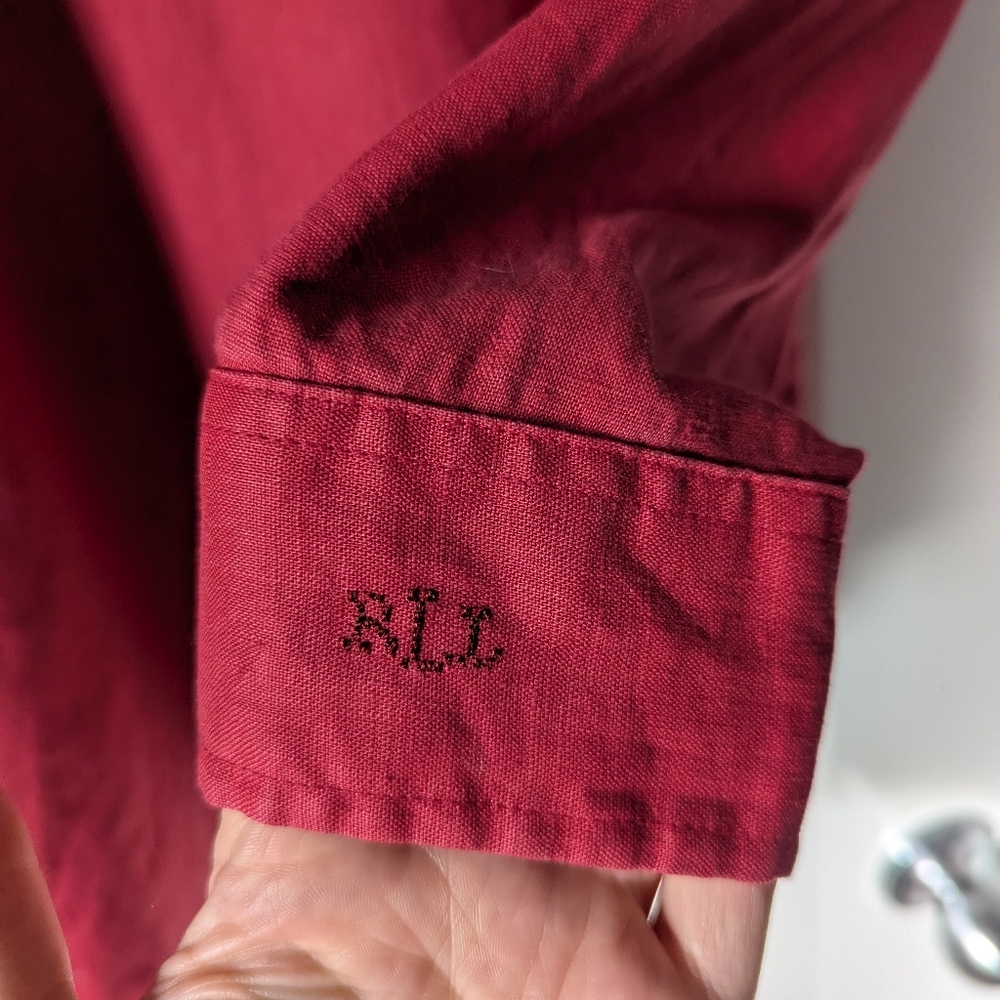 Ralph Lauren Red Linen Button-Front Pintuck Blouse Size Large - Picture 5 of 9